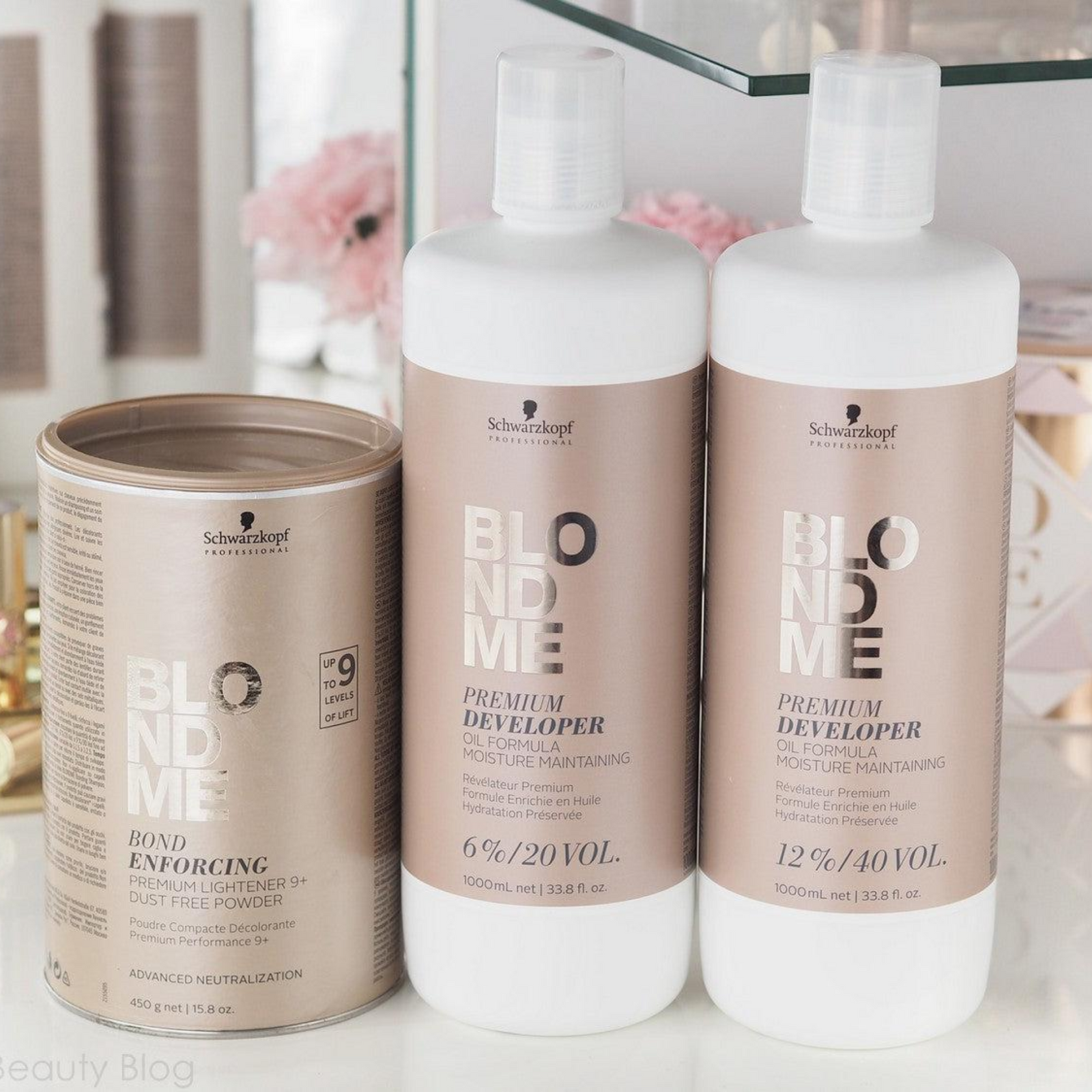 BLONDME Premium Lightener 9+ (15.8oz) & Developer 20 Volume.,40 Volume Trio.